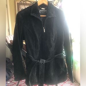GUILLAUME Leather Suede Full Zip Belted Jacket Coat